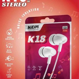 K18 In-Ear Wired Earphones – 3.5mm Jack, Black & White, Noise Isolation, Super & Precision Bass, Mic