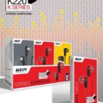 K220 In-Ear Wired Earphones – 3.5mm Jack, Black/Red/Grey, Super Bass, Textured Cable, Inbuilt Mic