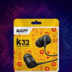 K32 In-Ear Wired Earphones – 3.5mm Jack, Black/White, Noise Isolation, Super Bass, Mic & Music Controls