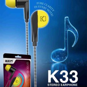 K33 In-Ear Earphones – 3.5mm Jack, Black/White/Red, Nylon Coated Cable, Super Bass, Mic & Music Controls