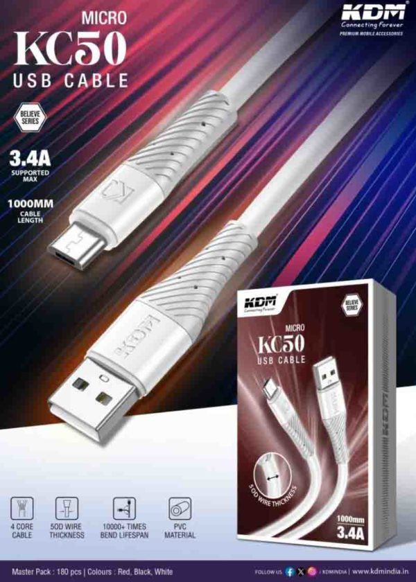 KC 50 Micro USB Cable 3.4 A