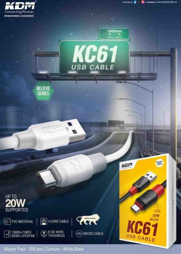 KC 61 USB Cable Upto 20W Supported