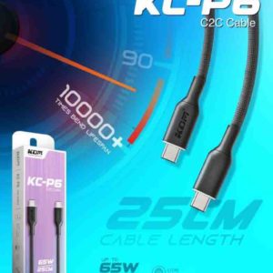 KC P6 C2C 65W USB-C Braided Cable – 25CM Multi-Protocol Fast Charging (Black)