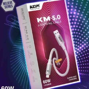 KM 5.0 Lightning Cable – 1200MM 60W Super Fast Charging, IC Chip, TPE, 6mm Thick