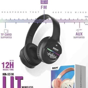 KM 551H Lit Wireless Headphones – RGB Light, 12-Hour Playtime, FM/TF/AUX, HD Mic, Voice Assistant, Type-C Charging
