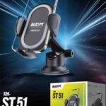 KM ST-51 Car Mobile Holder – 360° Rotation, Black, Ergonomic Design, Auto-Lock, Sturdy & Secure Bracket