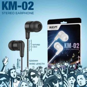 KM02 In-Ear Earphones – 3.5mm Jack, Black White, PTE Build, 10mm Driver, Super Bass, Mic & Media Contro