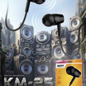 KM25 In-Ear Wired Earphones – 3.5mm Jack, Black White, Super Bass, Comfort Fit, Mic & Media Control