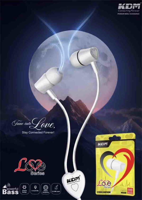 LOVE In-Ear Wired Earphones – 3.5mm Jack, Black/White, Unique Design, Super Bass, Mic & Media Control