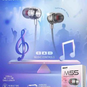 M55 In-Ear Magnetic Earphones – 3.5mm Jack, Metallic Gray, 3D Crystal Textured Design, Music Control, Mic