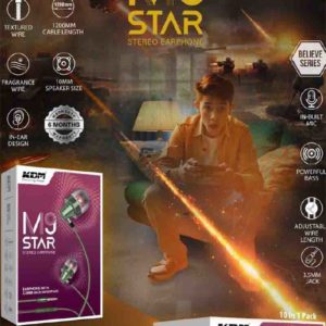 M9 Star In-Ear Earphones – 3.5mm Jack, Green, Fragrance Wire, Adjustable Length, Super Bass, 10mm Driver, Premium Mic