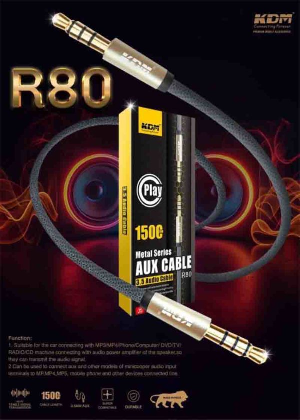 R80 3.5MM AUX Male to Male TRRS Audio Cable – 1.5M, Mixed Colour, Super Compatible