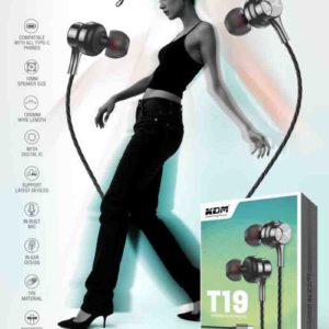 T19 Type-C Earphones – Metallic Gray, 10mm Driver, Magnetic Buds, Digital IC, Premium Build, Mic & Media Controls