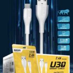 U30 Micro USB 1000MM Cable – Fast Transmission, Curved Connector, White PVC