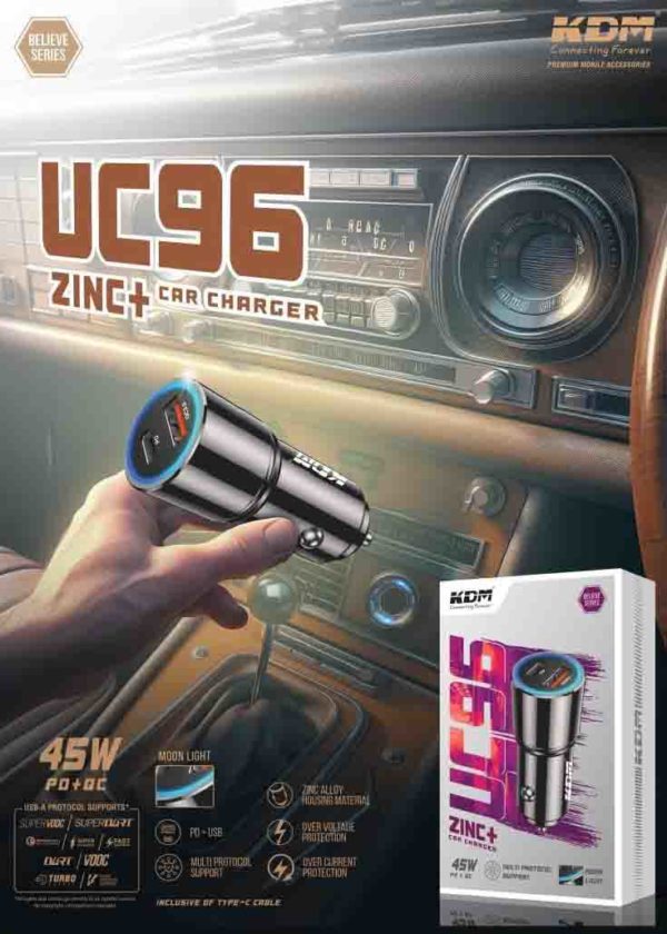 UC 96 ZINC+ Type-C Charger – 45W Quick Charging, Zinc Alloy, Moonlight Interior, Multi-Protocol & Full Safety Protection