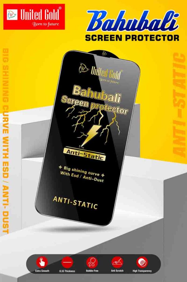 United Gold Bahubali Tempered Glass – Big Shining Curve, Anti-Static ESD, 0.33mm Ultra Smooth, Bubble-Free, High Transparency