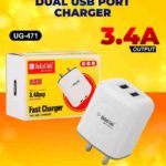 United Gold Dual USB Port Charger 3.4A Fast Charger With Free Data Cable Pack of 60