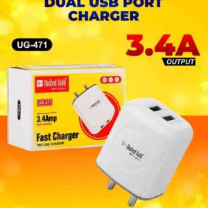 United Gold Dual USB Port Charger 3.4A Fast Charger With Free Data Cable Pack of 60