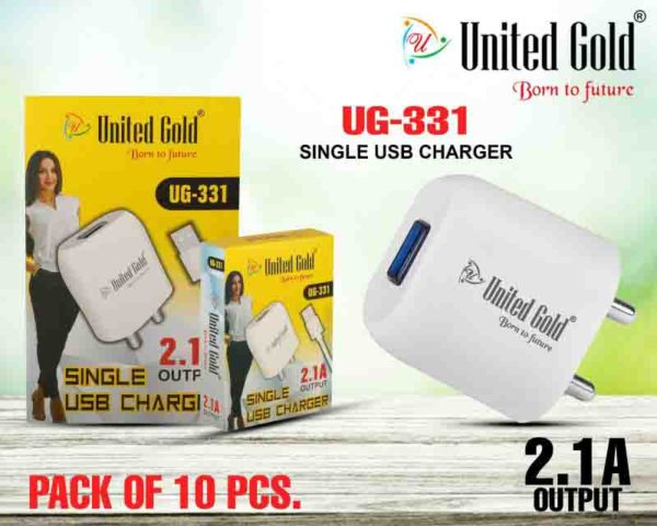 United Gold Single USB Charger 2.1 A Pack of 10