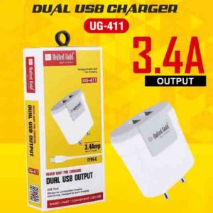 United Gold Dual USB Charger Quick Charger with Type C Data Cable 3.4 A