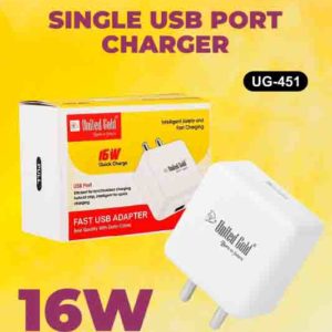 The United Gold USB Charger is a compact, travel-friendly wall-mount solution with Micro USB connectivity, ideal for devices like the Redmi Note 6 Pro. Its 220V input, over-temperature protection, and lightweight design make it a safe and reliable pick for everyday charging.