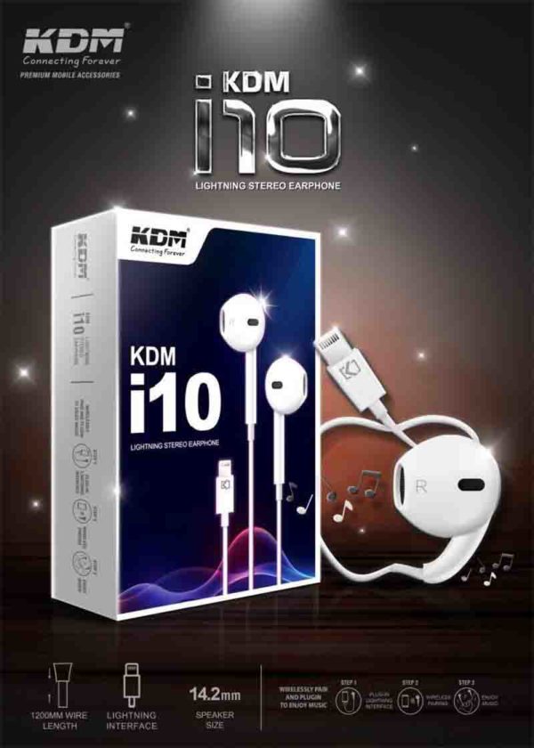 i-10 Lightning Earphones – White, 14.2mm Speaker, Super Bass, Multifunction Button, Comfort Fit, Mic