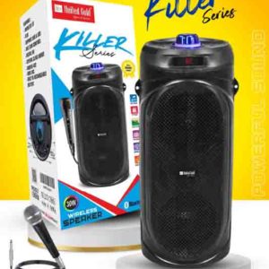 Experience bold sound with the United Gold Killer Series Portable Speaker featuring 30W output, Bluetooth 5.1, USB host, TF card support, FM radio, and AUX input. A powerful audio companion, sold in a carton of 8 units.